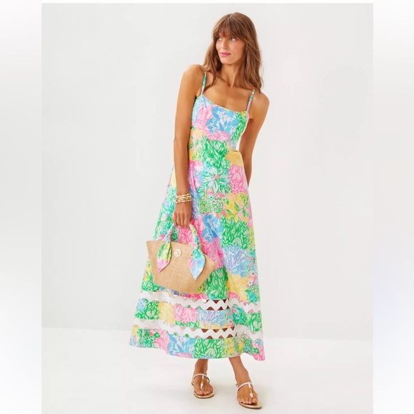 NWT Lilly Pulitzer Haliey Floral Cotton Midi-Dress